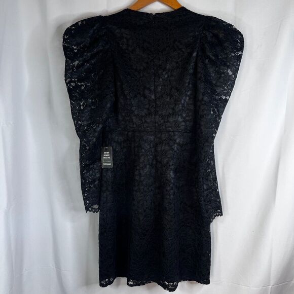 Express NWT Black Lace Overlay Statement Puff Shoulder Elegant Dress Size Small - Picture 3 of 10